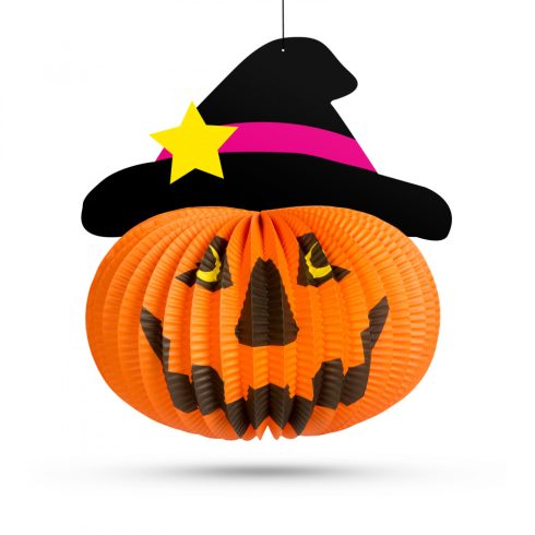 Halloween-i tökös lampion - kalapban - akasztható - 26 cm                                             BX58137B