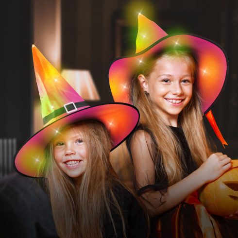 Halloween-i LED-es boszorkány kalap - színes, poliészter - 38 cm                                      BX58151