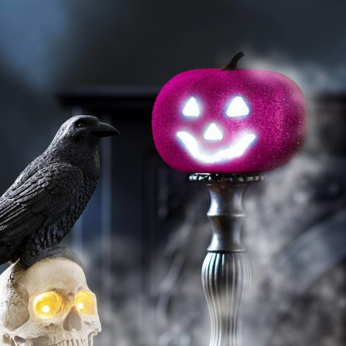 Halloween-i RGB LED dekor - habszivacs tök - lila - 11 cm                                             BX58162D