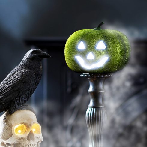 Halloween-i RGB LED dekor - habszivacs tök - zöld - 11 cm                                             BX58162E