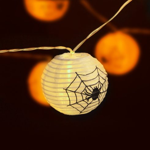 Halloween-i lampion fényfüzér - pókos, fehér - 7,5 x 165 cm - 2 x AA elemes                           BX58172