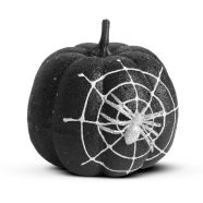  Halloween-i tök dekoráció - fekete glitteres - pókhálóval - 15 cm                                     BX58179B