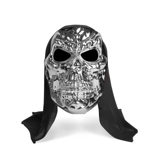 Fényes koponya maszk - ezüst - felnőtt méret - 19 x 24 cm                                             BX58185C