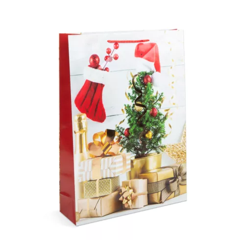 Karácsonyi ajándéktasak - papír - 330 x 102 x 457 mm - 4 féle / csomag - 12 db / csomag               BX58300