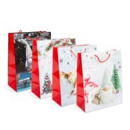   Karácsonyi ajándéktasak - papír - 265 x 127 x 330 mm - 4 féle / csomag - 12 db / csomag               BX58302