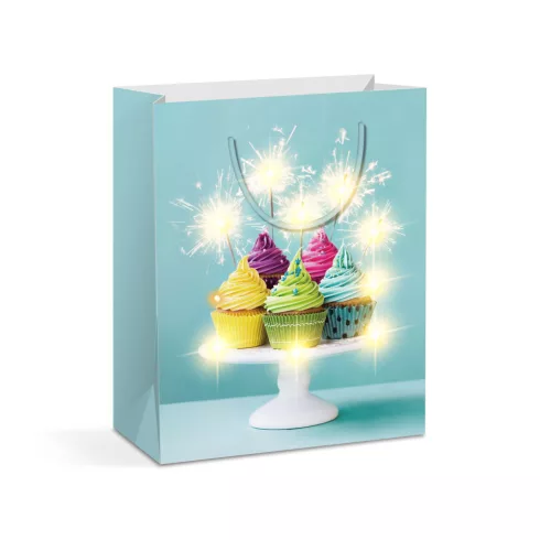 Ajándéktasak - 10 melegfehér LED, papír - 265 x 127 x 330 mm - 4 féle / csomag - 12 db / csomag       BX58320