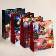   Ajándéktasak - 10 színes LED, papír - 265 x 127 x 330 mm - 4 féle / csomag - 12 db / csomag           BX58326