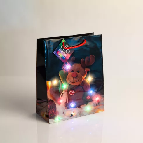 Ajándéktasak - 10 színes LED, papír - 265 x 127 x 330 mm - 4 féle / csomag - 12 db / csomag           BX58326