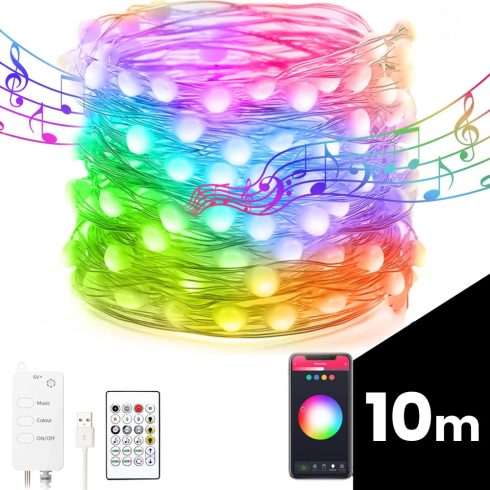 Smart fényfüzér - USB - 66 RGB LED - 10 m - Bluetooth                                                 BX58382B