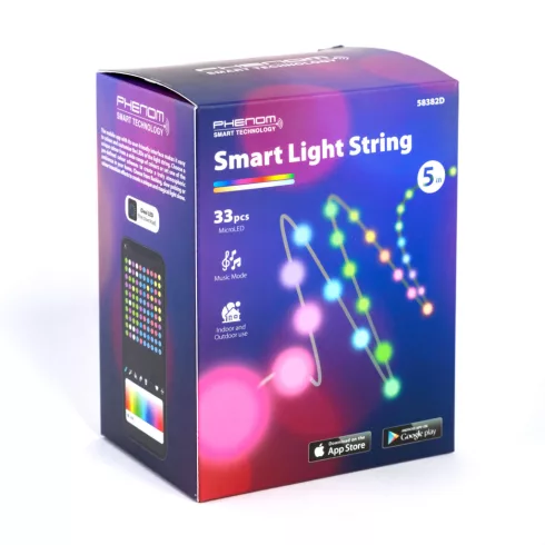 Smart fényfüzér - USB - 33 db RGBIC LED - 5 m - Bluetooth + zene mód - IP65                           BX58382D