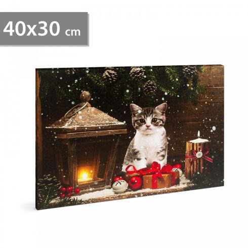 Karácsonyi LED-es hangulatkép - fali akasztóval, 2 x AA, 40 x 30 cm                                   BX58451
