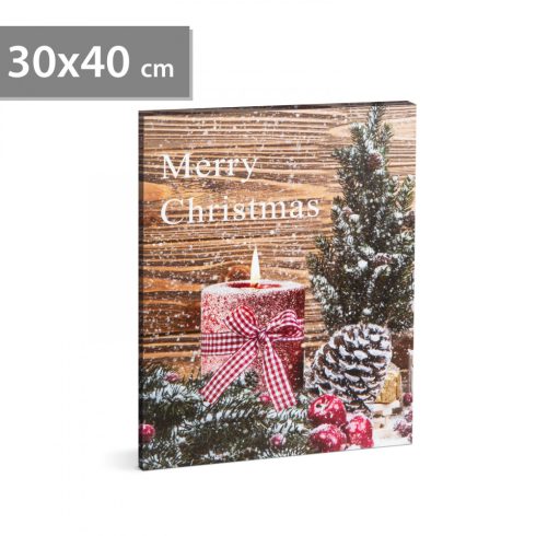 Karácsonyi LED-es hangulatkép - fali akasztóval, 2 x AA, 40 x 30 cm                                   BX58459
