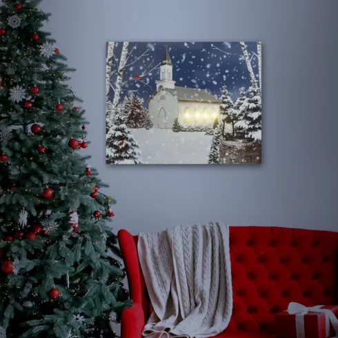 LED-es fali hangulatkép - téli táj -  2 x AA, 48 x 38 cm                                              BX58473