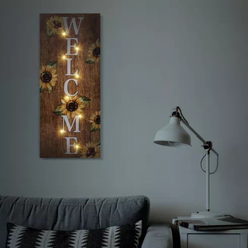 LED-es hangulatkép - colWelcomecol - fali akasztóval, 2 x AA, 30 x 70 cm                              BX58503