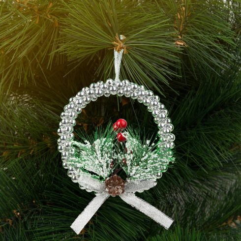 Karácsonyi dekoráció - akasztható - ezüst koszorú - 10 cm                                             BX58566A