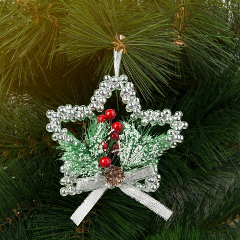 Karácsonyi dekoráció - akasztható - ezüst csillag - 10 cm                                             BX58566B