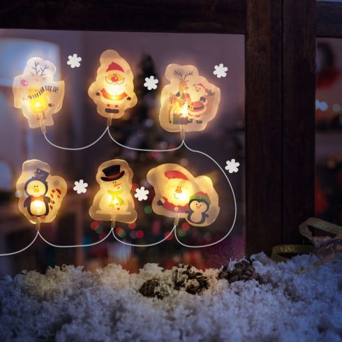 Karácsonyi LED-es fényfüzér - gél ablakmatrica - 6 LED - 2 x AA                                       BX58568A