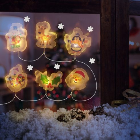 Karácsonyi LED-es fényfüzér - gél ablakmatrica - 6 LED - 2 x AA                                       BX58568B