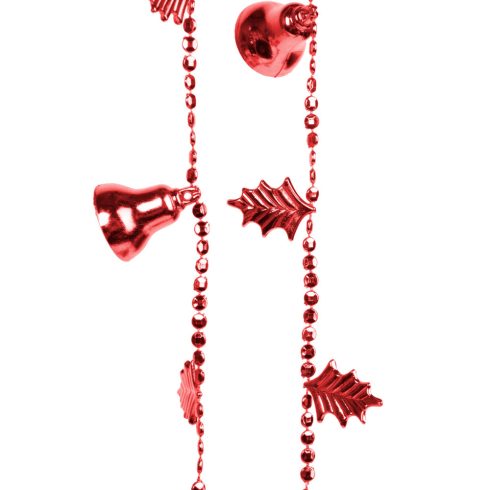 Karácsonyi girland harangokkal - fényes piros - 260 cm                                                BX58570C