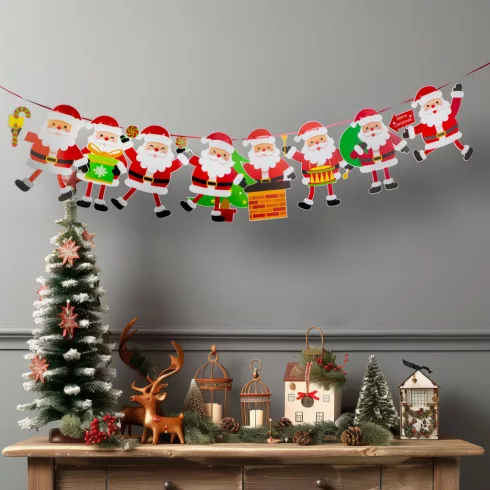 Karácsonyi papír girland - 8 db Mikulás - 3,5 m                                                       BX58585B