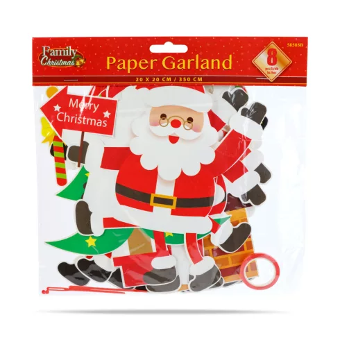 Karácsonyi papír girland - 8 db Mikulás - 3,5 m                                                       BX58585B