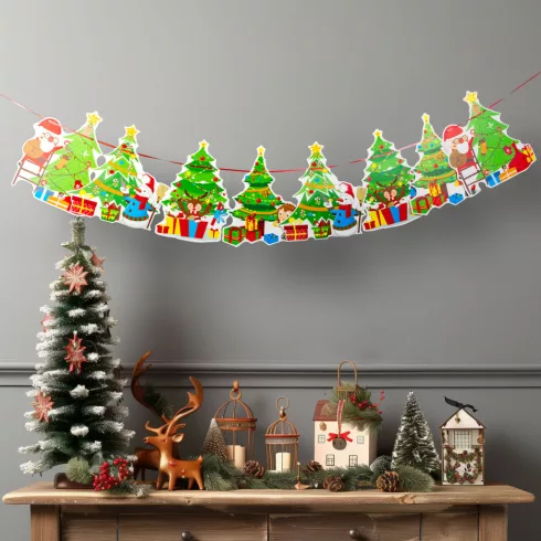 Karácsonyi papír girland - 8 db karácsonyfa - 3,5 m                                                   BX58585C