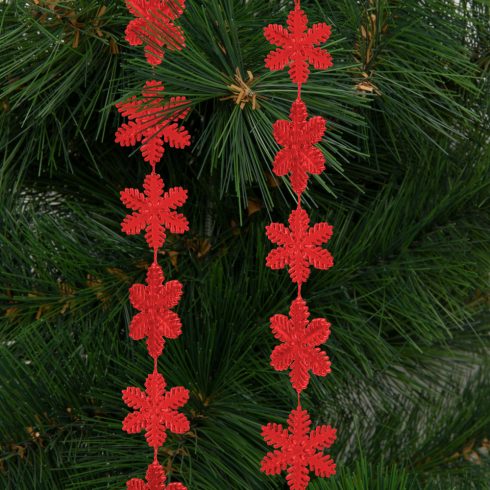 Karácsonyi girland - hópehely - 2,7 m - piros                                                         BX58616A