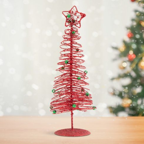 Karácsonyi, glitteres, fém karácsonyfa - 28 cm - piros                                                BX58622A
