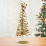   Karácsonyi, glitteres, fém karácsonyfa - 28 cm - arany                                                BX58622B