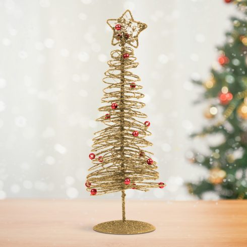 Karácsonyi, glitteres, fém karácsonyfa - 28 cm - arany                                                BX58622B
