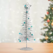   Karácsonyi, glitteres, fém karácsonyfa - 28 cm - ezüst                                                BX58622C