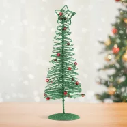   Karácsonyi, glitteres, fém karácsonyfa - 28 cm - zöld                                                 BX58622D