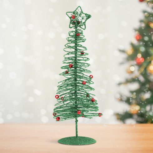 Karácsonyi, glitteres, fém karácsonyfa - 28 cm - zöld                                                 BX58622D