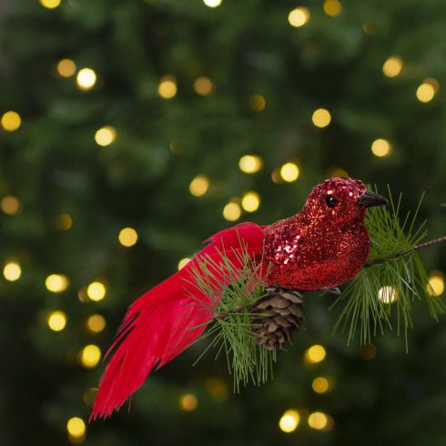 Karácsonyi dísz - csipeszes - glitteres madár - piros - 2 db / csomag                                 BX58643A