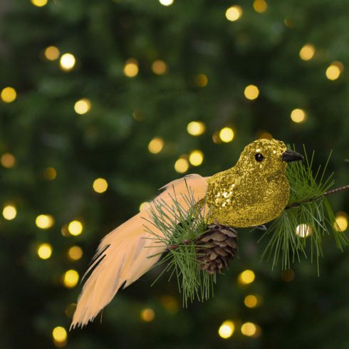Karácsonyi dísz - csipeszes - glitteres madár - arany - 2 db / csomag                                 BX58643B