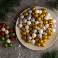   Karácsonyi gömb dísz - glitteres, polifoam golyók - 20 mm - 2 féle - 17 g / csomag                    BX58644