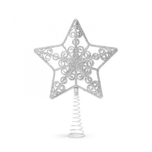 Karácsonyfa csúcsdísz - csillag alakú - 20 x 15 cm - ezüst                                            BX58679B