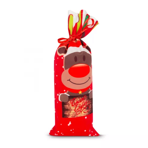 Karácsonyi italos üveg tartó szalaggal - rénszarvas - poliészter - 32 x 12,5 cm                       BX58727C
