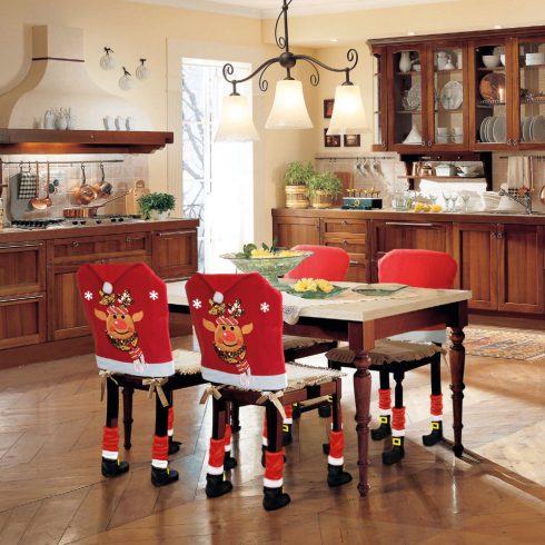 Karácsonyi székdekor szett - Rénszarvas - 50 x 60 cm - piros/fehér                                    BX58737C