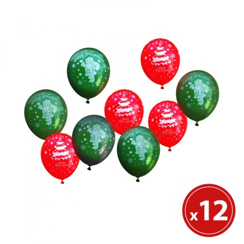 Lufi szett - piros-zöld, karácsonyi motívumokkal - 12 db / csomag                                     BX58752