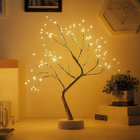 LED-es asztali fa dekoráció - melegfehér - érintőgombos, elemes, USB-s                                BX58930