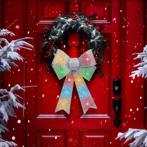 LED-es masni dekoráció - fényes - ezüst - 11 színes LED - 40 x 30 cm                                  BX58956A