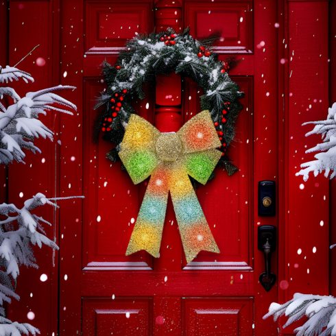 LED-es masni dekoráció - fényes - arany - 11 színes LED - 40 x 30 cm                                  BX58956B