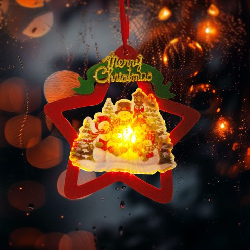 LED-es ablakdekor - melegfehér LED - csillag, hóember - tapadókorongos                                BX58977B