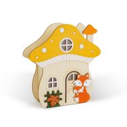   Világító dekoráció - gomba ház rókával - 15 x 16 x 5 cm - fából                                       BX59012B