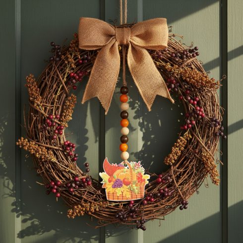 Őszi dekoráció - bőség kosár - akasztható - fa - 29 x 9 cm                                            BX59024A