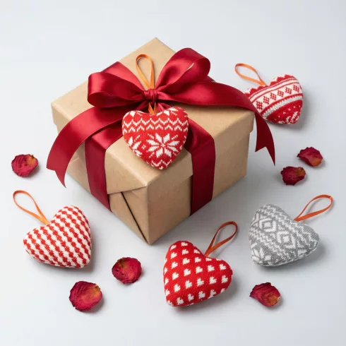 Mini textil dekoráció párna - szív - akasztóval - 12 x 5 x 11 cm - 5 féle                             BX59508
