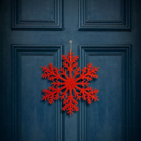 Karácsonyi dekoráció - jégkristály - glitteres piros - akasztható - 31 cm                             BX59704C