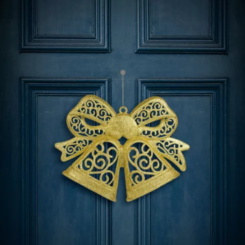 Karácsonyi dekoráció - masni - akasztható - glitteres arany - 35 cm                                   BX59705A