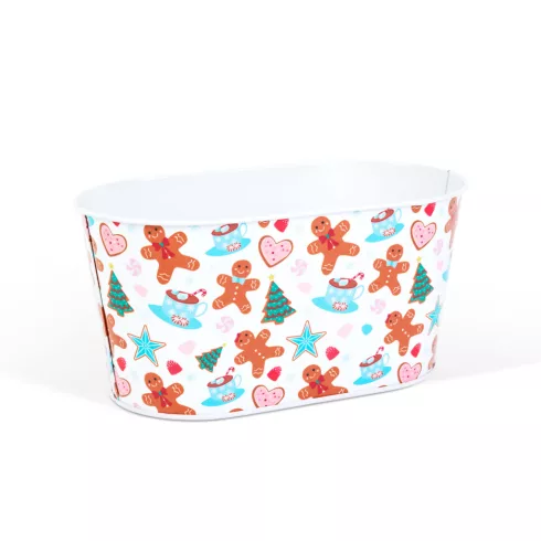 Karácsonyi fém kosár - mézeskalács mintás - 19 x 11,5 x 9,5 cm                                        BX59722A